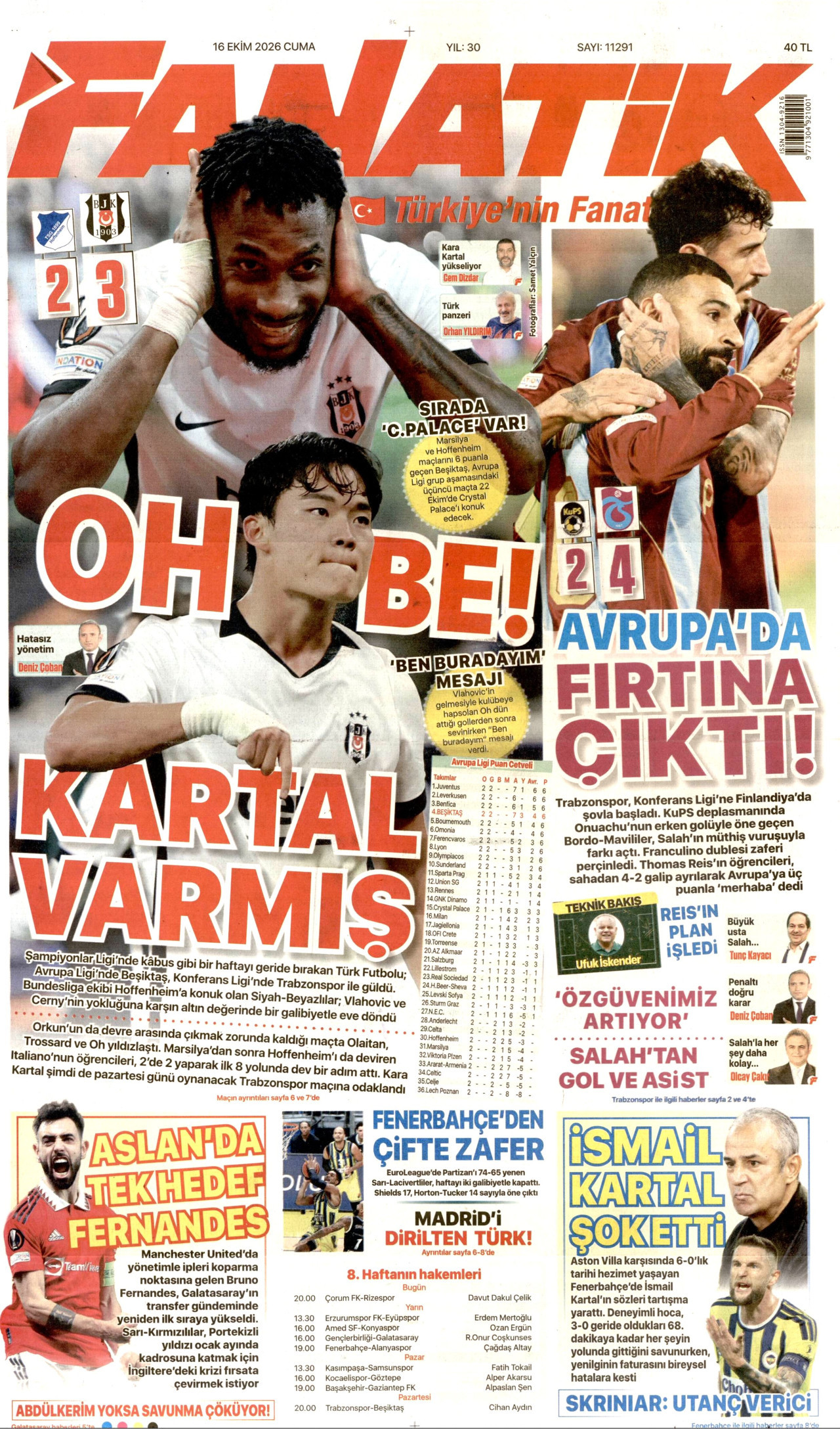 Fanatik Gazetesi gazetesi manşeti