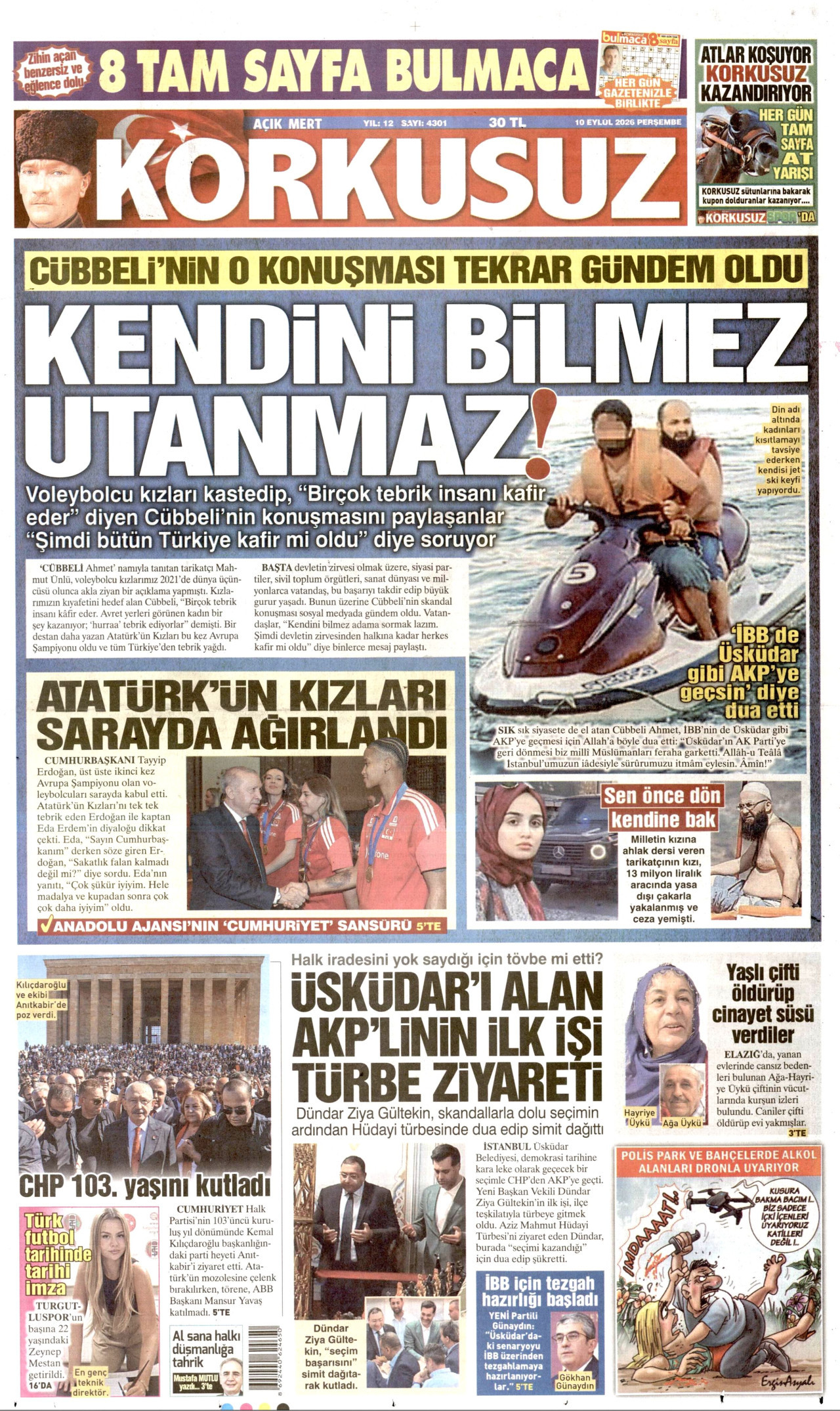 Korkusuz Gazetesi gazetesi manşeti