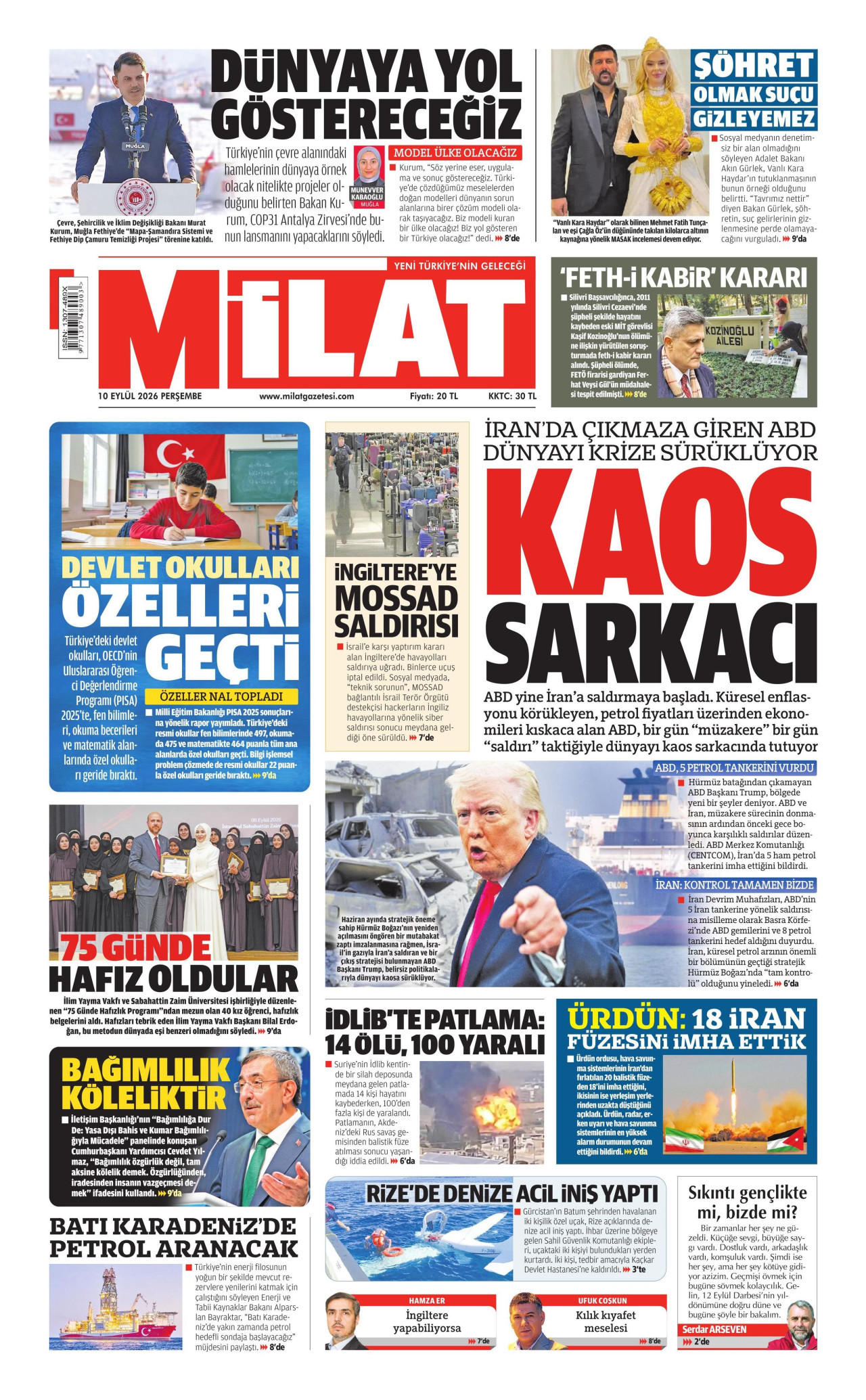 Milat Gazetesi gazetesi manşeti