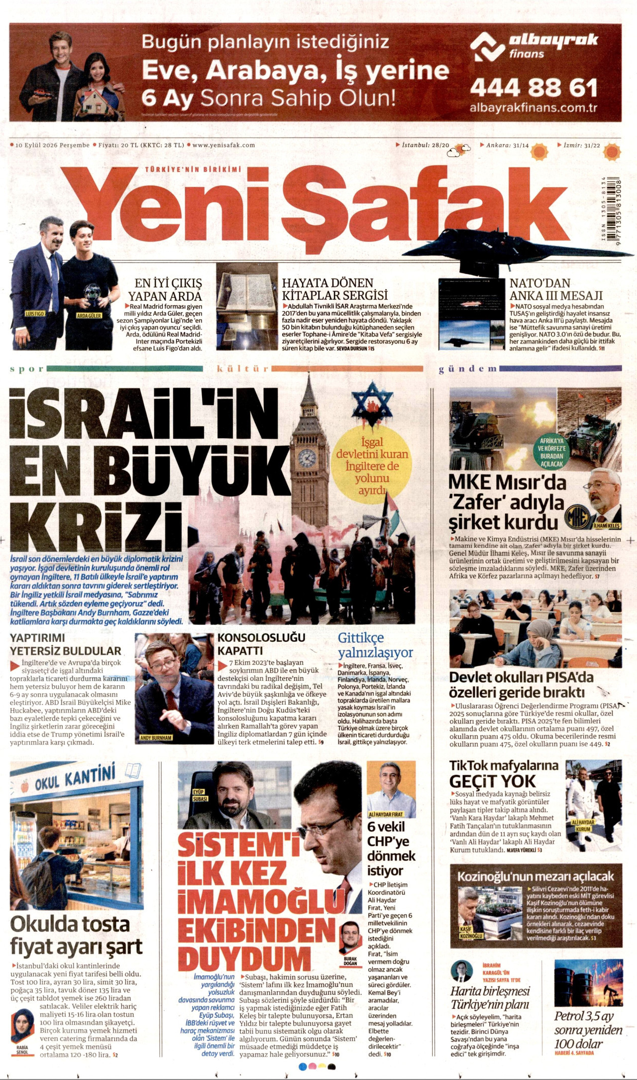 Yeni Şafak Gazetesi gazetesi manşeti